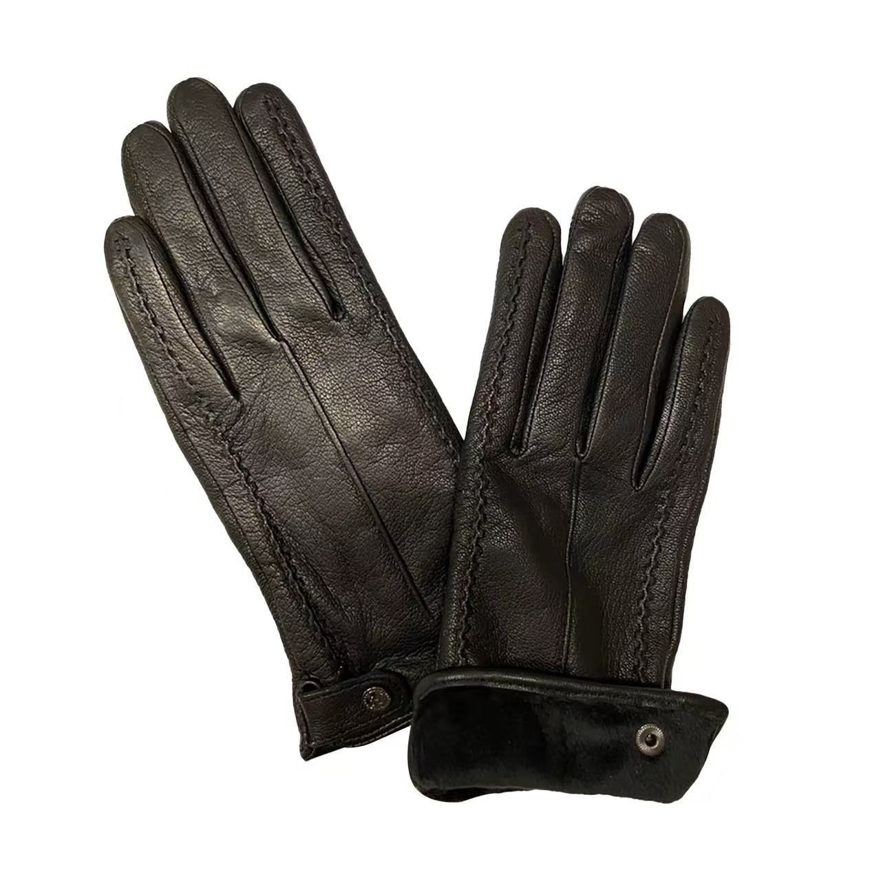 Svarta getskinnshandskar för kvinnor