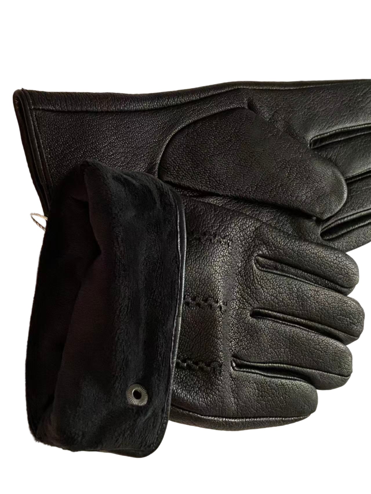 Svarta herrhandskar i getskinn med tre ränder.