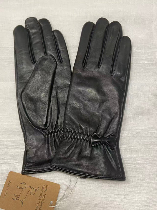 Köp svarta vinter elegant damhandskar i fårskinn med sammetsfoder