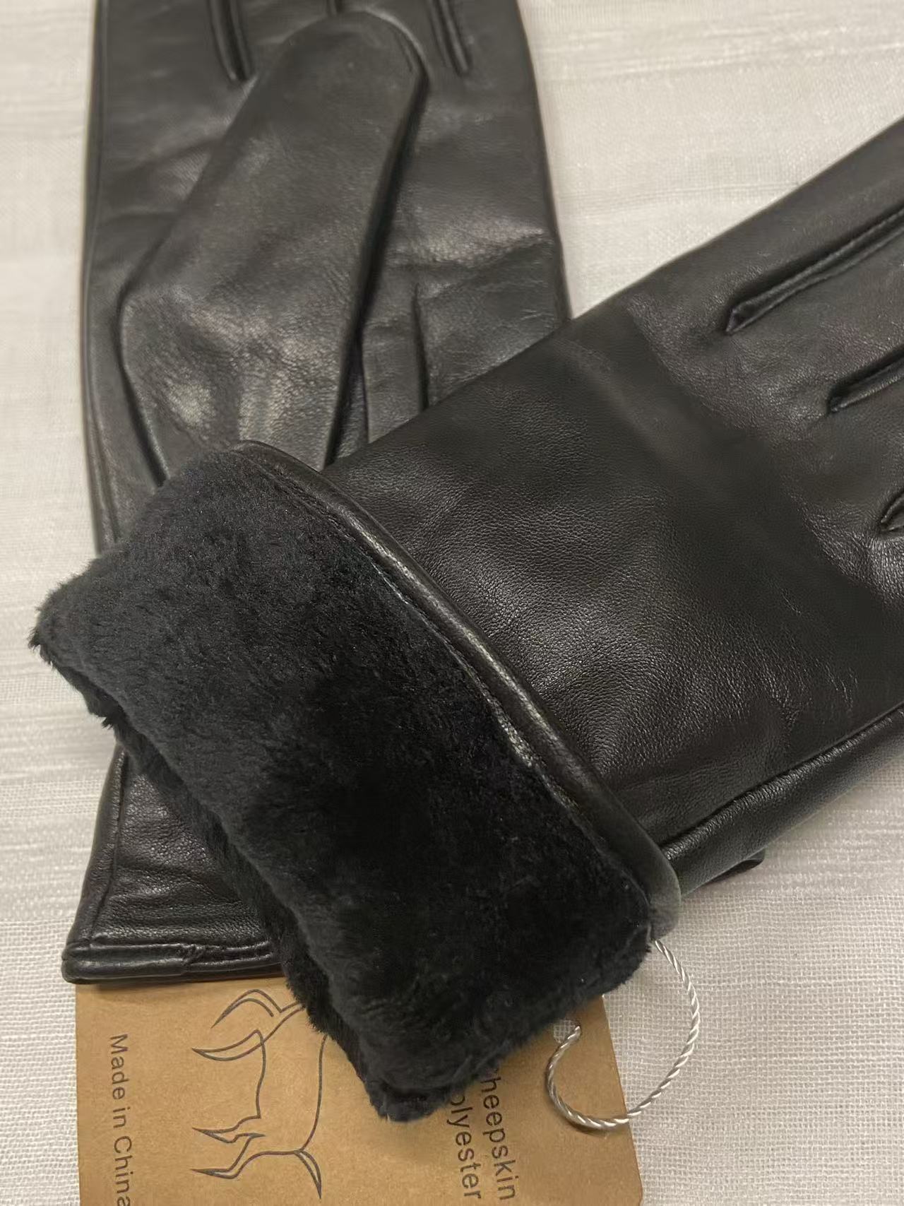 Köp svarta vinter elegant damhandskar i fårskinn med sammetsfoder