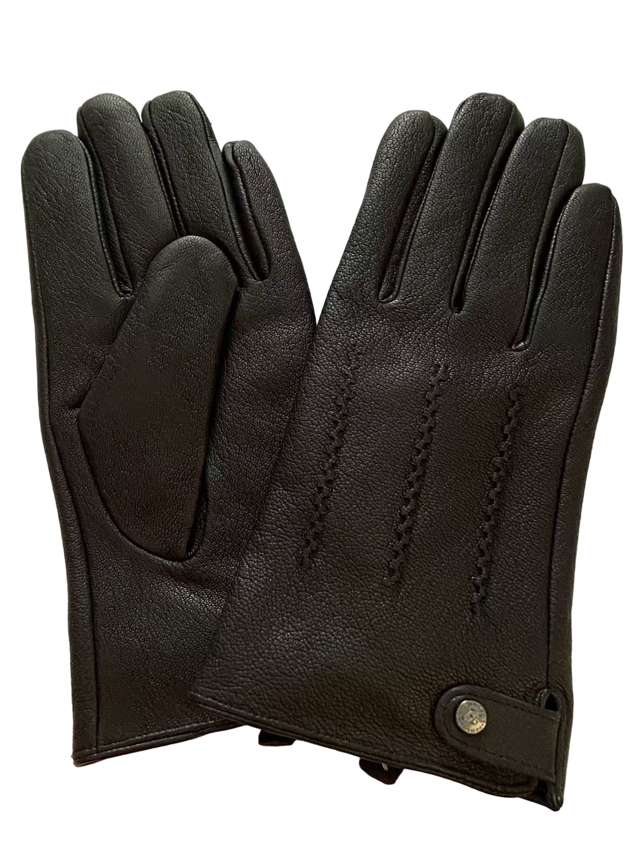 Svarta herrhandskar i getskinn med tre ränder.