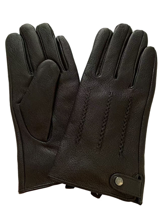 Svarta herrhandskar i getskinn med tre ränder.