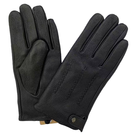 Svarta herrhandskar i getskinn med tre ränder.