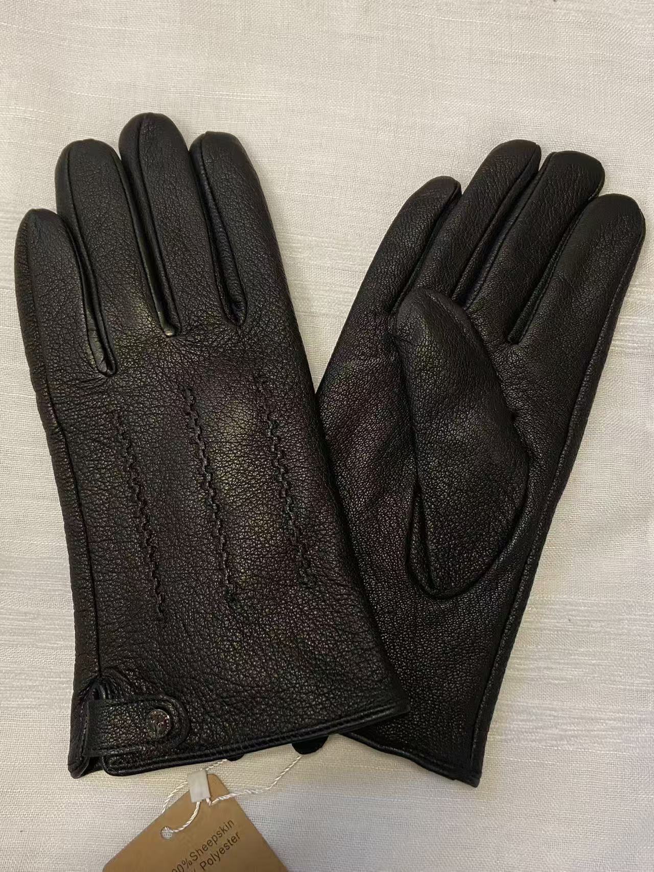 Svarta vinter varma herrhandskar i getnappa med sammetsfoder