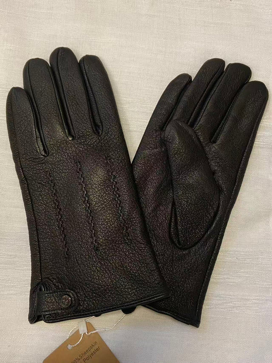 Svarta vinter varma herrhandskar i getnappa med sammetsfoder