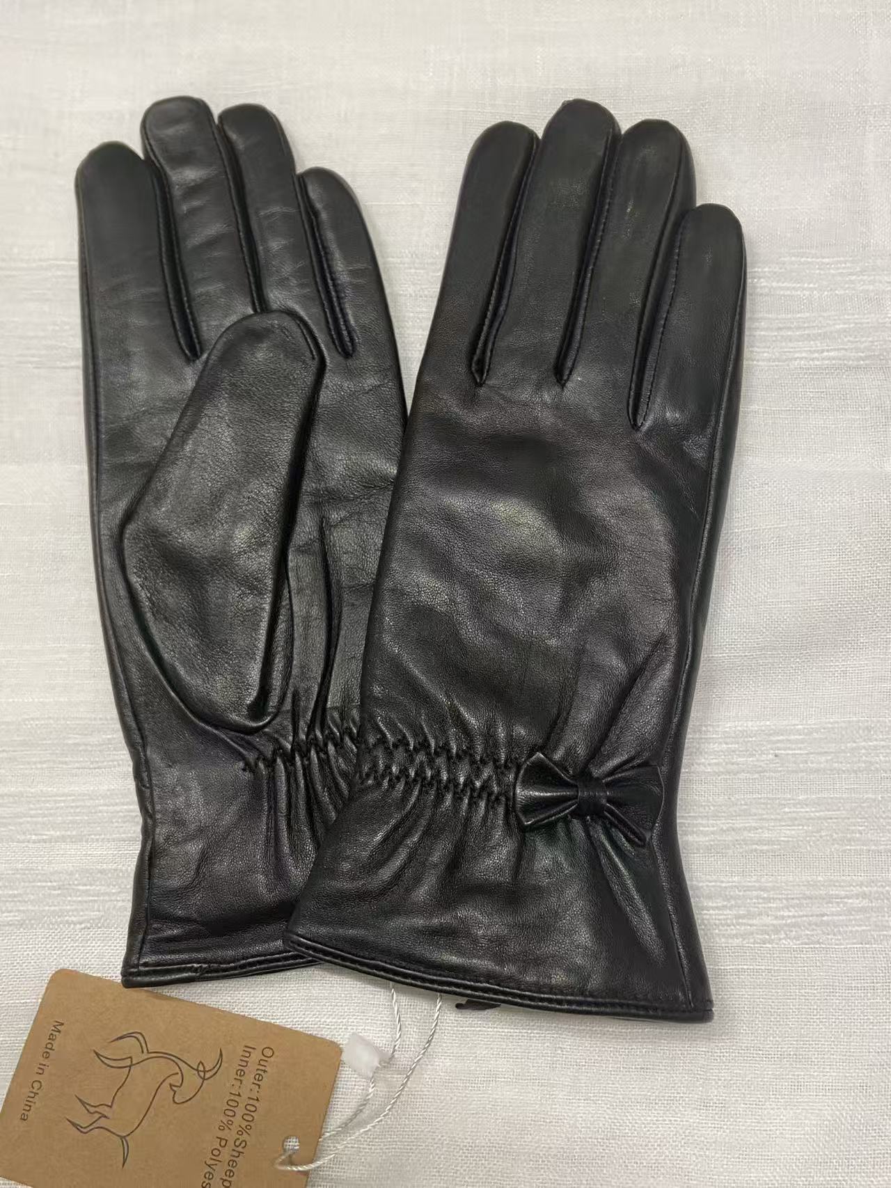 Köp svarta vinter elegant damhandskar i fårskinn med sammetsfoder