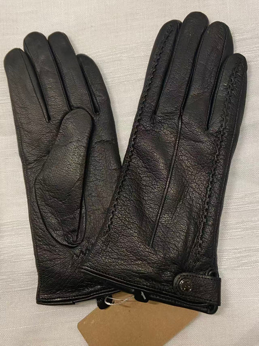 Svarta vinter damhandskar i getnappa  med sammetsfoder